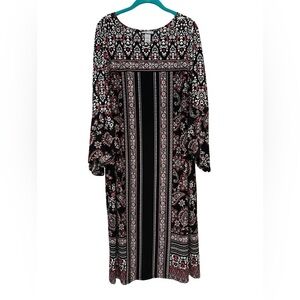 Catherines 3/4 Wide Sleeve Black w Geometric Patterns Red & White Sz 1X 18/20W